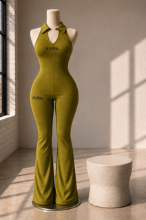 KIVRA Sculpt Halter Jumpsuit Olive Moss